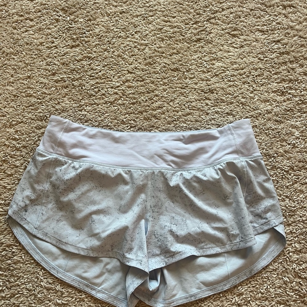 Iight blue/lavender 2.5” lululemon speed up shorts. Low rise. Size 6